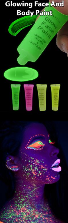 Glow In The Dark Face And Body Paint (4 Tubes) $8. Green, Pink, White, and Yellow glow in the dark face and body paint. Glow-in-the-Dark Spooktacular Halloween Party Decorations & Ideas 16 Decorations Ideas, Sweet 16 Decorations Ideas, Sleepover Fun, Cookout Party, Dark Face, Bonfire Party