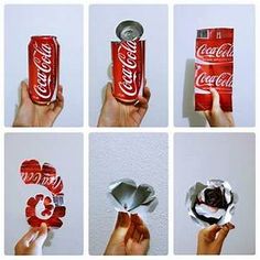 a collage of pictures showing how to open a can of coca - cola