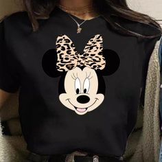 Womens Short Sleeved Black Mini Mouse T Shirt Cute Black Tops With Letter Print, Black Cartoon Print Tops For Spring, Spring Black T-shirt With Cartoon Print, Black Cartoon Print T-shirt For Spring, Black T-shirt With Cartoon Print For Spring, Cute Black Tops With Graphic Print, Trendy Black T-shirt With Cartoon Print, Cute Black Short Sleeve Tops, Cute Black T-shirt For Spring