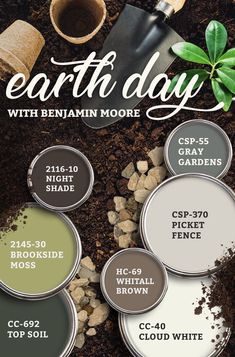 the earth day flyer is shown with gardening supplies and dirt on it, including plants