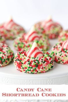 a white plate topped with lots of candy covered donuts