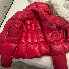 Sam Red Jacket Xs Has A Torn Inside Sleeves But Still Very Warm And Good Condition Bubble Jacket, Red Fur, Red Jacket, Puffer, Jackets & Coats, Bubbles, Jackets For Women, Red, Women Shopping