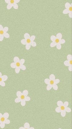 a green background with white and yellow flowers