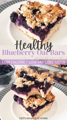 Healthy blueberry and oat crumble bars Blueberry Oat Crumble, Blueberry Oat Bars, Low Calorie Baking, Low Cal Dessert, Bars Healthy, Low Calorie Recipes Dessert, Blueberry Oat, Baking Powder Uses, Oat Crumble