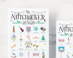 the nutcracker bingo game is shown next to each other on a marble surface