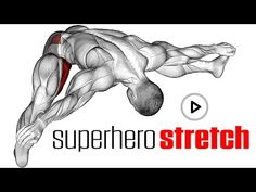 an image of a man doing push ups with the words superhero stretch on it's side