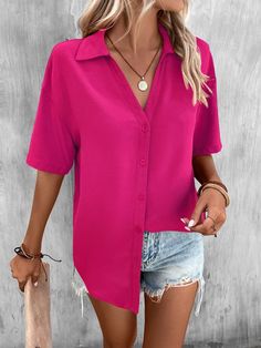 Going Out Shirts, Summer Closet, Plain Blouse, Simple Blouse, Plain Shirt, Closet Ideas, Loose Shirts, Loose Blouse, Collar Blouse