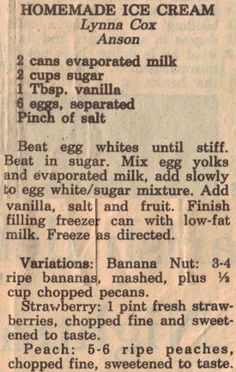 an old recipe for homemade ice cream