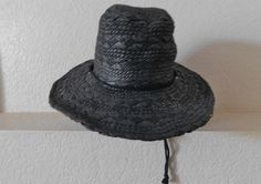 "Black hat with rhinestone 100% paper Beautiful pattern - see photos Wire brim - you can shape it the way you like Light and cool String Condition - great Size - 7\" x 8\"/24\" circumference" Adjustable Black Western Sun Hat, Black Western Sun Hat With Curved Brim, Black Western Sun Hat For Festivals, Black Western Style Sun Hat For Festivals, Black Western Style Festival Sun Hat, Adjustable Black Country Style Straw Hat, Black Western Brimmed Sun Hat, Black Western Wide Brim Sun Hat, Black Western Style Wide Brim Sun Hat