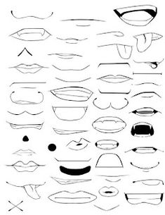 a large collection of different shapes and sizes of mouth lines on a white paper background