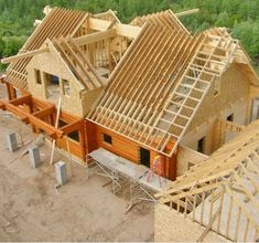 an aerial view of a house under construction