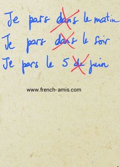 a piece of paper that has writing on it with blue and red marker marks in french