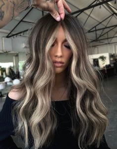 Long Dark Hair with Bright Ash Blonde Money Piece Ash Blonde Hair Dark Roots, Dark Roots With Blonde Highlights, Highlight Ideas, Dark Ash Blonde, Ash Blonde Hair Colour, Icy Blonde Hair, Ash Blonde Balayage, Ash Hair Color