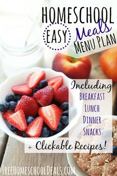 an image of a meal menu with strawberries and blueberries in the bowl next to it