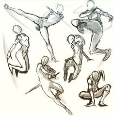 sketches of people doing different poses in various positions