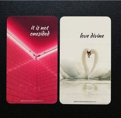 two cards with swans on them sitting next to each other