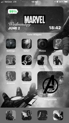 an iphone screen with the avengers theme on it