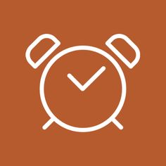 an orange background with a white clock and check mark in the middle, on top of it