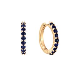 Sidney by Leslie Francesca Natural gold pavé mini huggie hoops are super delicate with precious stones set in 9 karat gold. Approx. 10.5-10.7mm in size with 1-1.5mm stones. All diamonds are GH SI quality. September Sapphire, Blue Sapphire Studs, Sapphire Birthstone, Huggie Earring, Ear Style, Triangle Studs, Geometric Studs, Moon Studs, Gold Anniversary