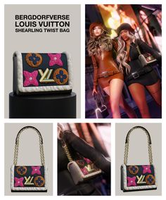 an advertisement for louis vuitton featuring two women in bathing suits and one carrying a handbag