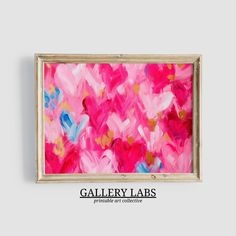 a painting hanging on the wall in front of a white background with words gallery labs