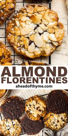 almond florenties cookies on a cooling rack with the words almond florenties above them