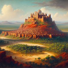 a painting of a castle on top of a hill