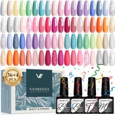 PRICES MAY VARY. 【40 PCS Gel Nail Polish Set】 This gel polish kit includes 8ml gel nail polish*36, 8ml base coat*2, 8ml glossy top coat*1 and 8ml matte top coat*1. VANREESA gel nail polish offers a rich and vibrant color palette, making it suitable for all occasions and holidays. Whether you're a beginner or an experienced nail art enthusiast, VANREESA gel polish will meet your nail art needs. 【Spring & Summer Bright Collection】 The 36 colors of gel nail polish handpicked by VANREESA, including Nail Polish Gifts, Polish Gifts, Unique Manicure, Nail Polish Gift, Top Coat Nail Polish, Matte Top Coat, Glitter Gel Polish, Art Enthusiast, Glitter Gel Nails