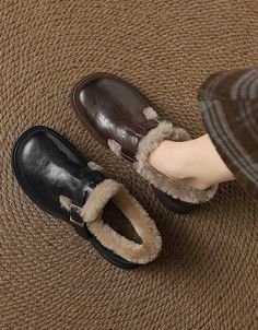 Genuine Leather Soft Sole Lamb Wool Shoes — Obiono Wool Shoes, Fall Colors, Shoes Flats, Genuine Leather, Buckle