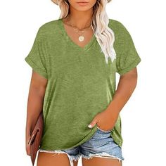 Women's Oversized V-neck Short Sleeved Solid Color Summer Bottom T-shirt Features: 1.It is made of materials, enought for your daily wearing. 2.Very cool to wear , very new to appearance. 3.Comfortable and pleasant, can wear personality at home or at work. 4.This lightweight, tops is perfect for those Comfortable days! 5.Keep improving in order to make your clothes more comfortable. Product Description: Season:Four Seasons Gender:Women Occasion:Home,Daily Material:Imitation cotton rack Style:Cas Plus Size Shirts For Women, Loose Fit Shirts, Casual Tunics, Shirts Summer, Casual Summer Tops, Casual Tops For Women, Shirts For Women, Basic Tee, Womens Tunics