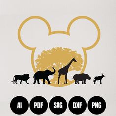 the silhouettes of different animals are shown in front of mickey mouse's ears