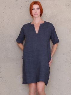 Digital download V neck dress pattern. The perfect linen dress pattern for Spring, Summer and transitional seasons, with square and v neck, pockets. So versatile, sew it with a crisp neutral linen to create a modern, minimalist look or jazz it up with a unique print for the perfect festival dress.  The Ann Normandy Design Tunic Dress pattern, inspired and designed for rustic linen, in all its thick, slubby, textured glory.  A great dress to transition into fall. Lengthen the sleeve and it's perf Tunic Dress Patterns, Linen Dress Pattern, Sewing Patterns For Women, Shift Dress Pattern, Short Sleeved Dress, Linen Tunic Dress, Maxi Dress Pattern, Tunic Pattern, Loose Fitting Dresses