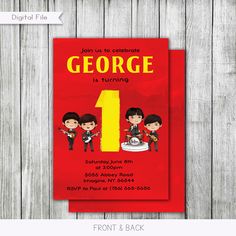 the beatles birthday party card for george is turning one on it's first birthday