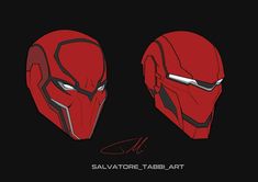 two red masks with black background and the words salvatore tabbi art written on them