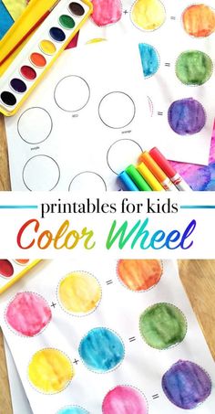 printables for kids color wheel with crayons and pencils on the table