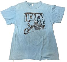 Vintage 60s 70s Honda Motorcycle Shirt Light Blue USA Made Size Medium | eBay Vintage Tshirts 70s, Iconic Tees, 70s Tops, Space Tee, Paint Shirts, 60s Style, Honda (motorcycle), Screen Printing Shirts, Fashion Enthusiast