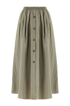 This elastic waist midi skirt with a front button accessory allows you to breeze through your day with its light and airy look by Nocturne, offering an effortless silhouette. Dry clean Material: 100% Polyester High rise Officially licensed Imported Brand: Nocturne Model Product Size: S Model Size: Height 5'10 / Bust 29.5 in / Waist 23 in / Hips 34 in True the size High Rise Skirt, Black Midi Skirt, Green Button, Made Clothing, Gray Skirt, Comfortable Dress, Toddler Girl Outfits, Independent Designers Fashion, Jacket Dress