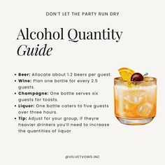 the alcohol guide for alcoholic cocktails is shown in this poster, which features an image of