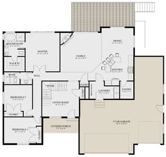 the floor plan for a home with two separate rooms and an attached garage area, which is