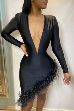 25 Birthday, 25th Birthday, Stylish Clothes For Women, Black Feathers, Birthday Dresses, Custom Items, Formal Wear, Evening Wear, Deep V