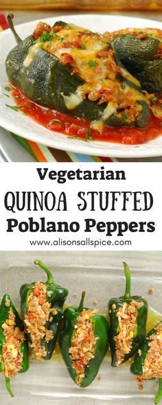 vegetarian quinoa stuffed poblano peppers are an easy and healthy side dish