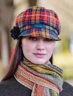 Ladies Tweed Newsboy Hat - Saffron Plaid - Made in Ireland Tweed Hat, Plain Scarves, Baker Boy Hat, Plaid Throw Blanket, Joe Cocker, Summer Plaid, Tartan Blanket, Newsboy Hat, Tartan Scarf