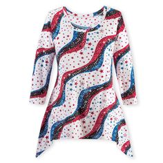 PRICES MAY VARY. Perfect for summer barbecues and parties, this stylish and festive top features a diagonal pattern with stars, stripes and sparkling sequins Features a scooped neckline, 3/4-length sleeves and a modern shark bite hemline Hand wash Cotton knit; imported| Approx| 27"L 
Collections Women's Stars and Stripes 3/4 Sleeve Sequin Sharkbite Top - 4th of July, Patriotic Clothing, Red and Blue, X-Large


Description
Perfect for summer barbecues and parties, this stylish and festive top fea Patriotic Clothing, Stripped Tops, Patriotic Outfit, Collections Etc, Lace Jacket, Festival Tops, Striped Sleeve, New Star, Knit Tunic