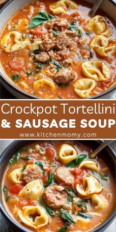 crockpot tortellini and sausage soup with spinach