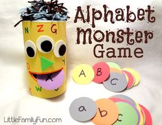 an alphabet monster game with paper cups and magnets