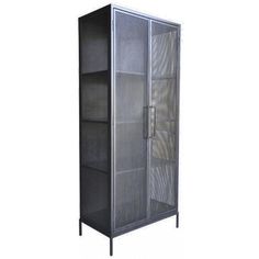 a tall metal cabinet with mesh doors on the front and bottom, against a white background