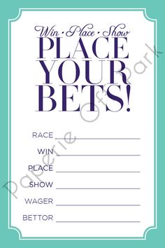 a blue and white card with the words, win race now place your bees