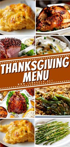 the thanksgiving menu is shown with many different dishes