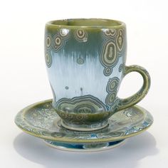 a cup and saucer sitting on top of each other