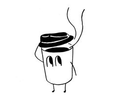 a black and white drawing of a coffee cup